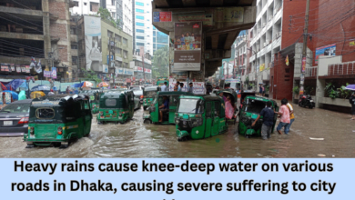 Heavy rains cause knee-deep water on various roads in Dhaka, causing severe suffering to city residents